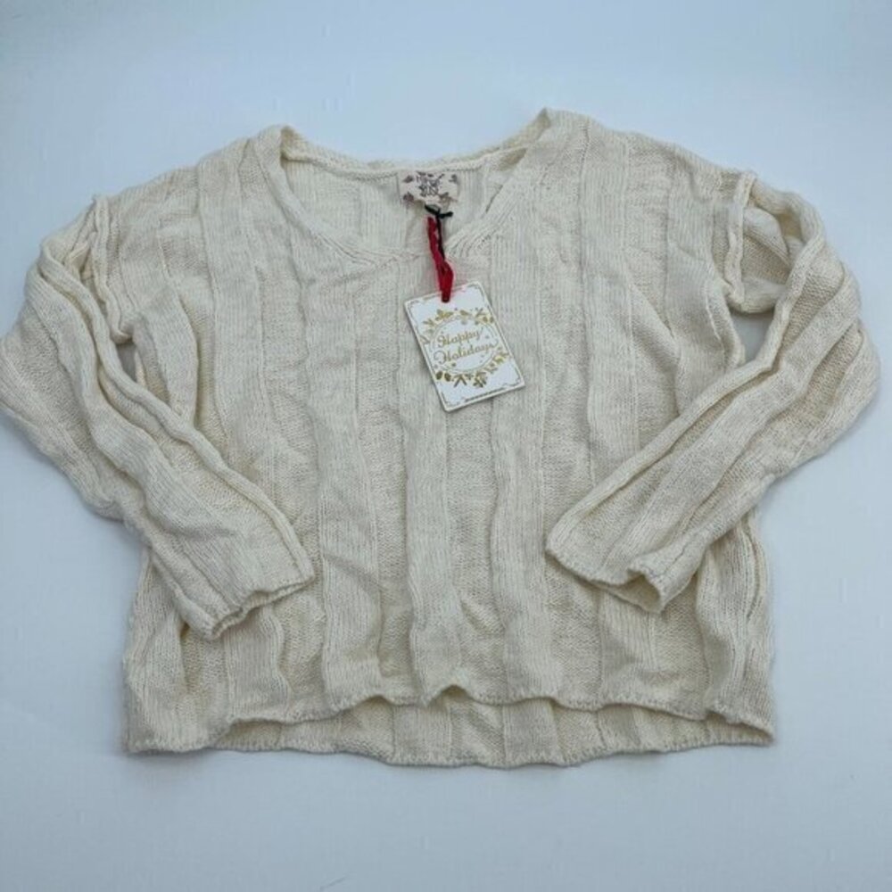 Hippie Rose Juniors Sweater XS Pullover Casual Boho Peasant Knit White Textured